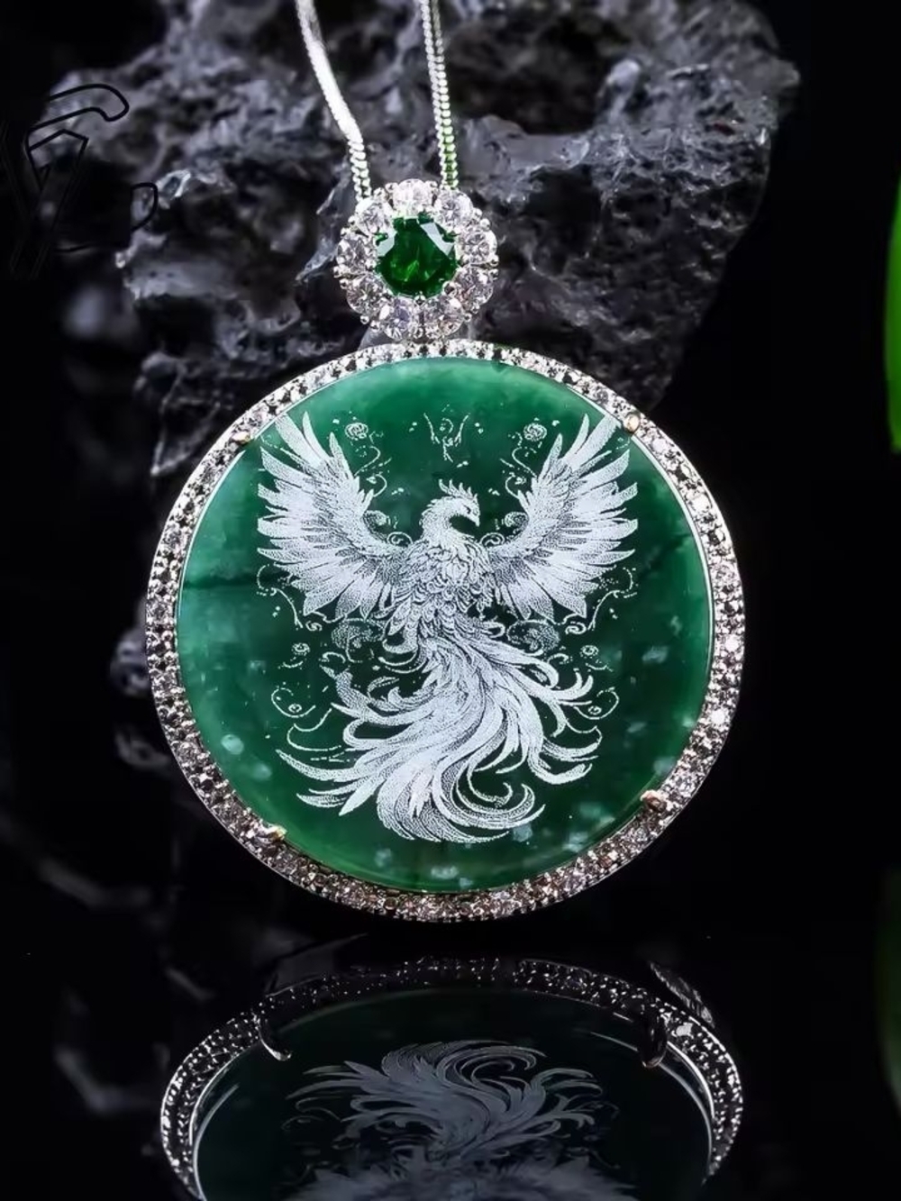 Silver Green Phoenix Medallion Necklace - Women Jewelry